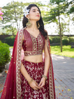 beautifully crafted Maroon dola silk jacquard Lehenga Choli