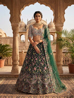 Green Malai Silk Sequins Embroidered Cut Work Lehenga Choli