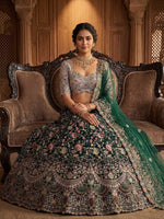 Green Malai Silk Sequins Embroidered Cut Work Lehenga Choli
