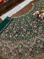 Green Malai Silk Sequins Embroidered Cut Work Lehenga Choli