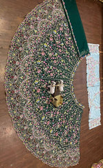 Green Malai Silk Sequins Embroidered Cut Work Lehenga Choli