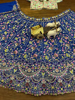 Blue Malai Silk Sequins Embroidered Cut Work Lehenga Choli