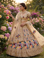 Off White Fox Georgette Sequins Embroidered Lehenga Choli