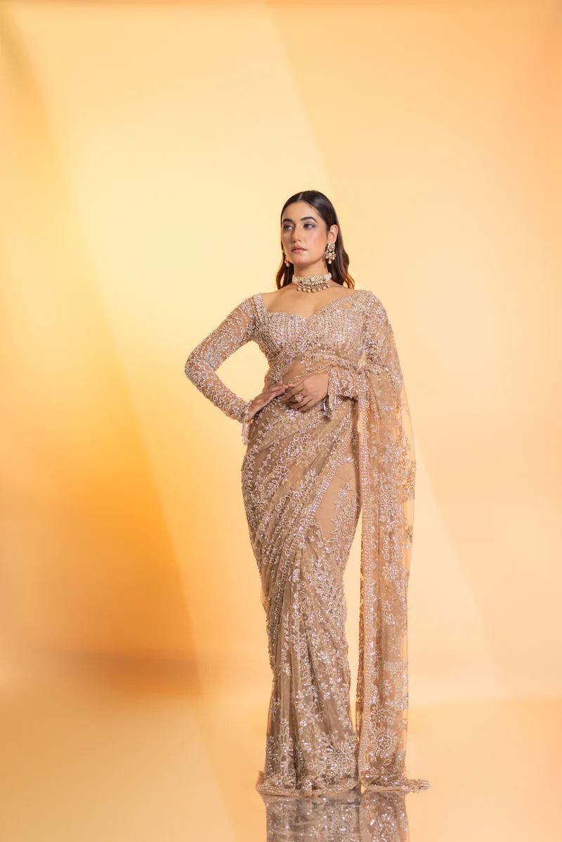 Trending Bollywood Sequin Saree in Butterfly Net with Heavy Embroidery Blouse