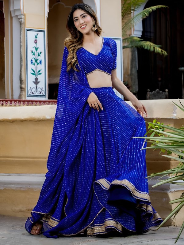 Blue Leheriya Wave Designer Lehenga Set for Wedding & Festive Wear