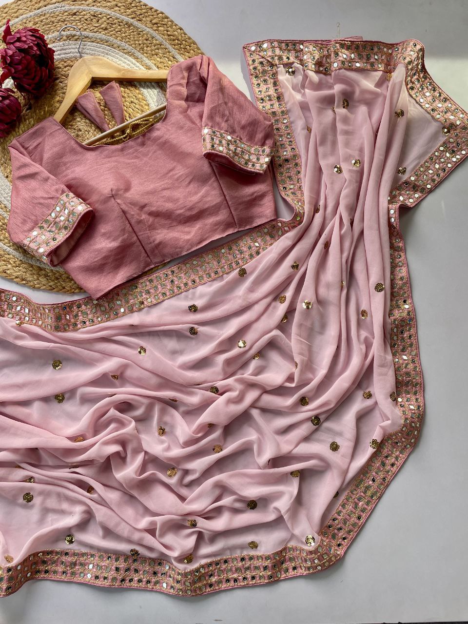 Light Color Designer Party Wear Embroidery Saree