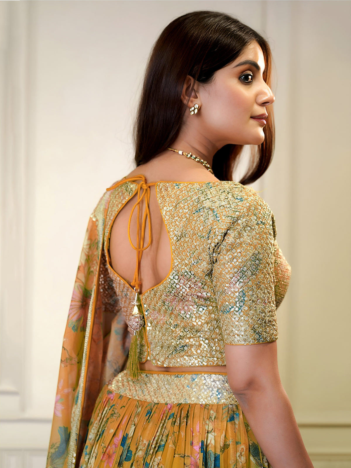 elegant multicolor Organza floral prints Lehenga Choli