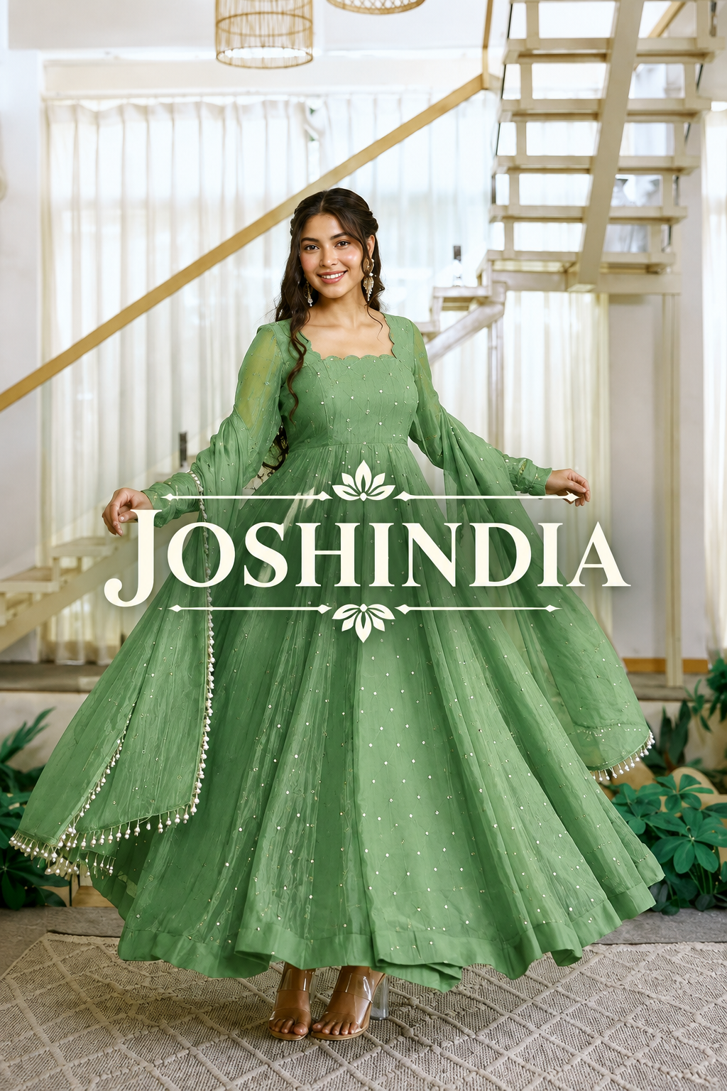 Gown with Pent & Dupatta Set – Elegant Ethnic Wear with Foil Work