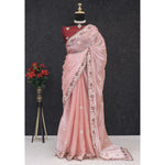 Peach Jimmy Choo Chiffon Party Wear Saree with Heavy Pallu Embroidery