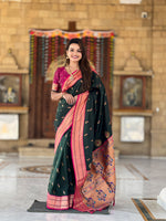 Bottle Green Color Paithani Silk Designer Saree