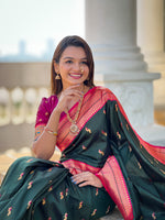 Bottle Green Color Paithani Silk Designer Saree