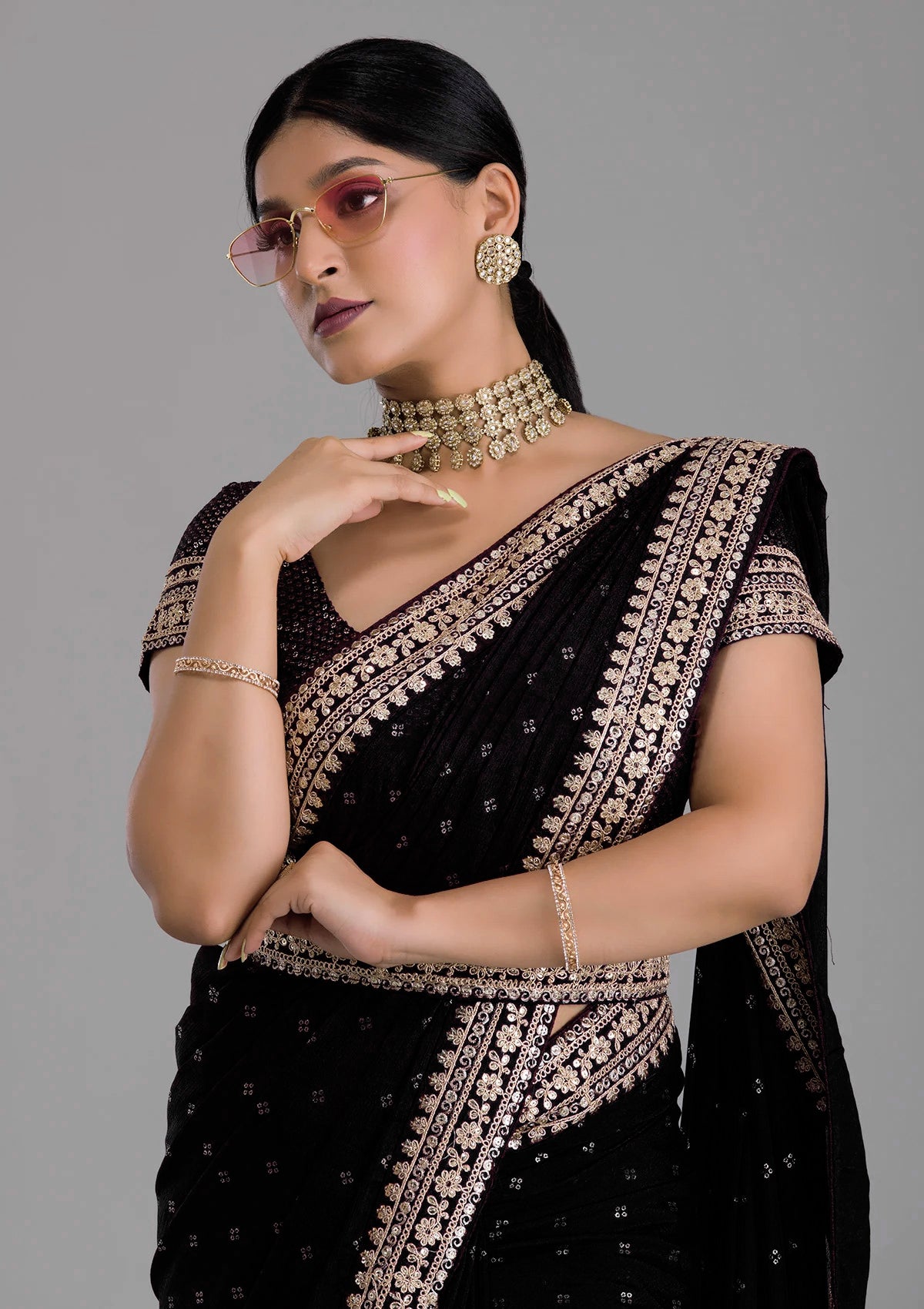 Black Saree - Black Designer Sarees Online - JOSHINDIA - Joshindia
