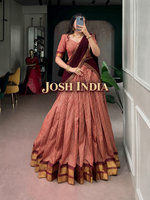 South Indian Half Saree Lehenga Kanchi Cotton Zari Border with Dupatta Festive