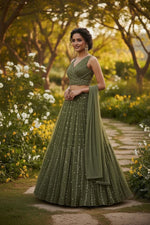 Green Color Designer Georgette Lehenga Choli