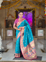Woven Golden Border Design Silk Blend Paithani Saree