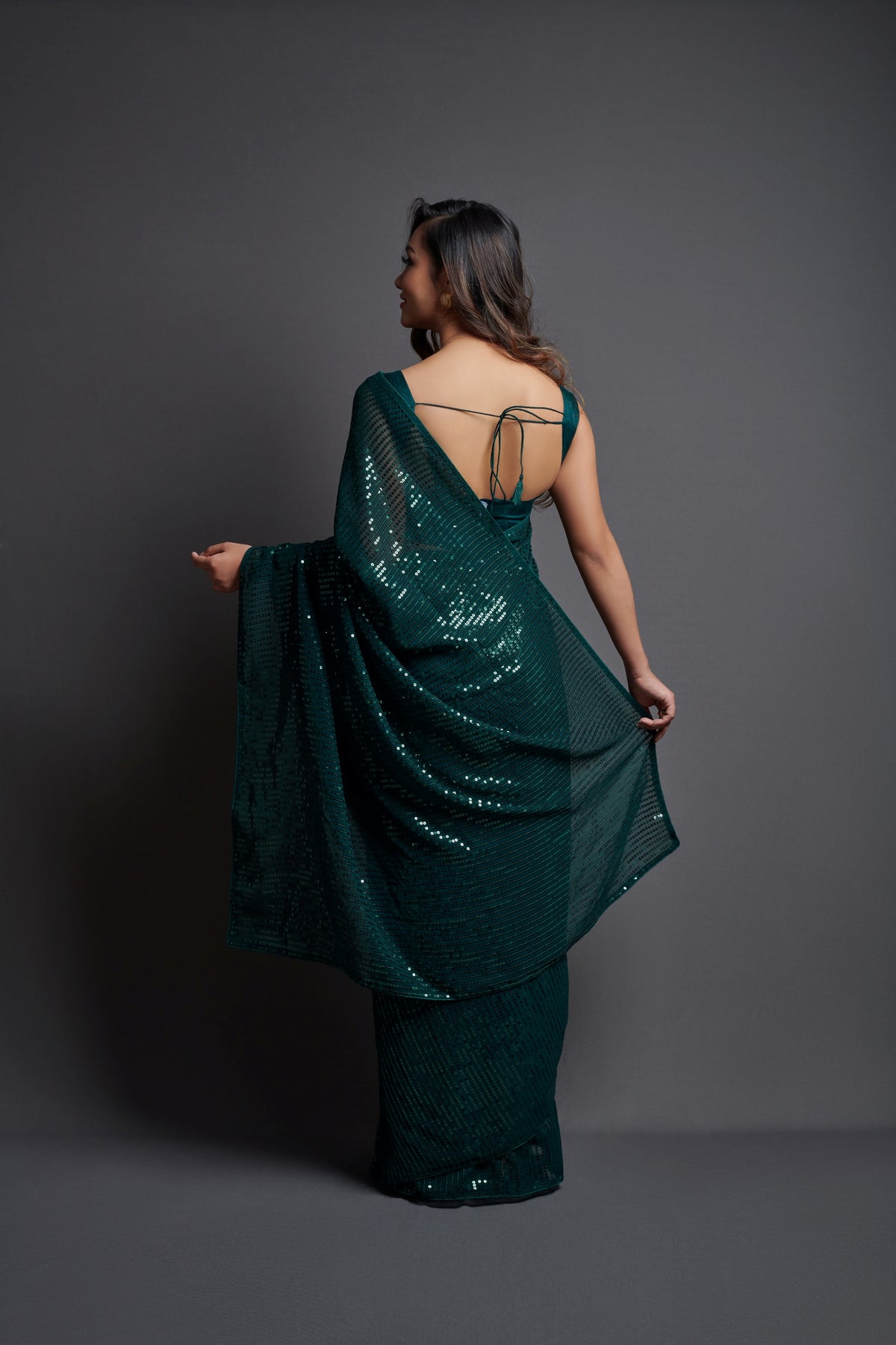 Buy Green Sequin Saree Online In India - Joshindia
