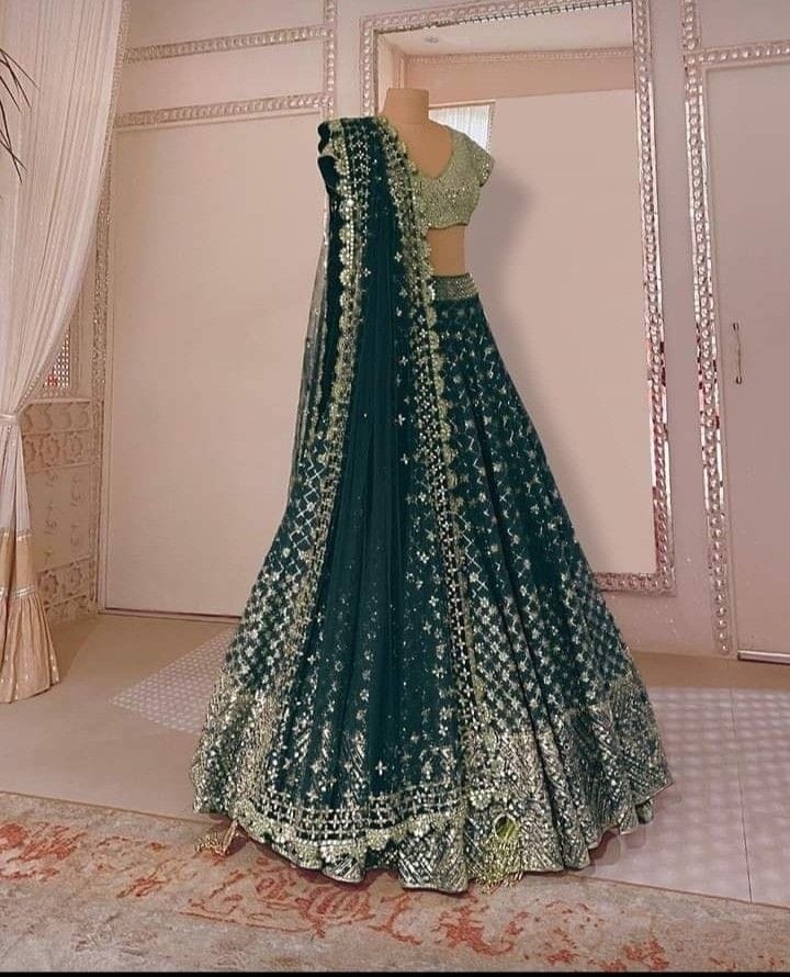 Green color fancy designer lehenga choli for wedding buy now - Joshindia