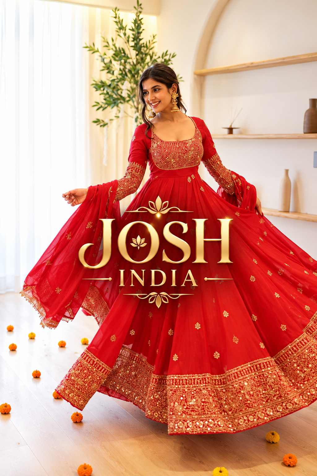 Red Georgette Anarkali Suit with Pant Dupatta Thread Sequence Work Karwa Chauth