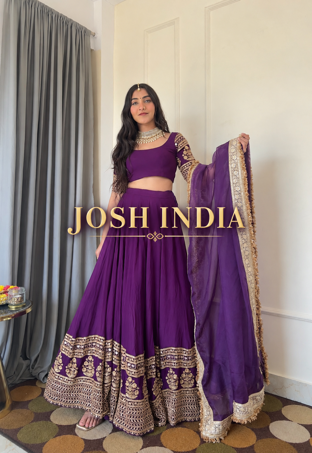 Purple Faux Georgette Embroidered Lehenga Choli Dupatta