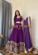 Purple Faux Georgette Embroidered Lehenga Choli Dupatta