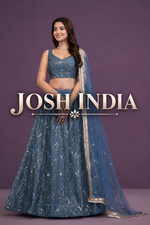 Net Real Mirror Work Lehenga Choli with Dupatta Set