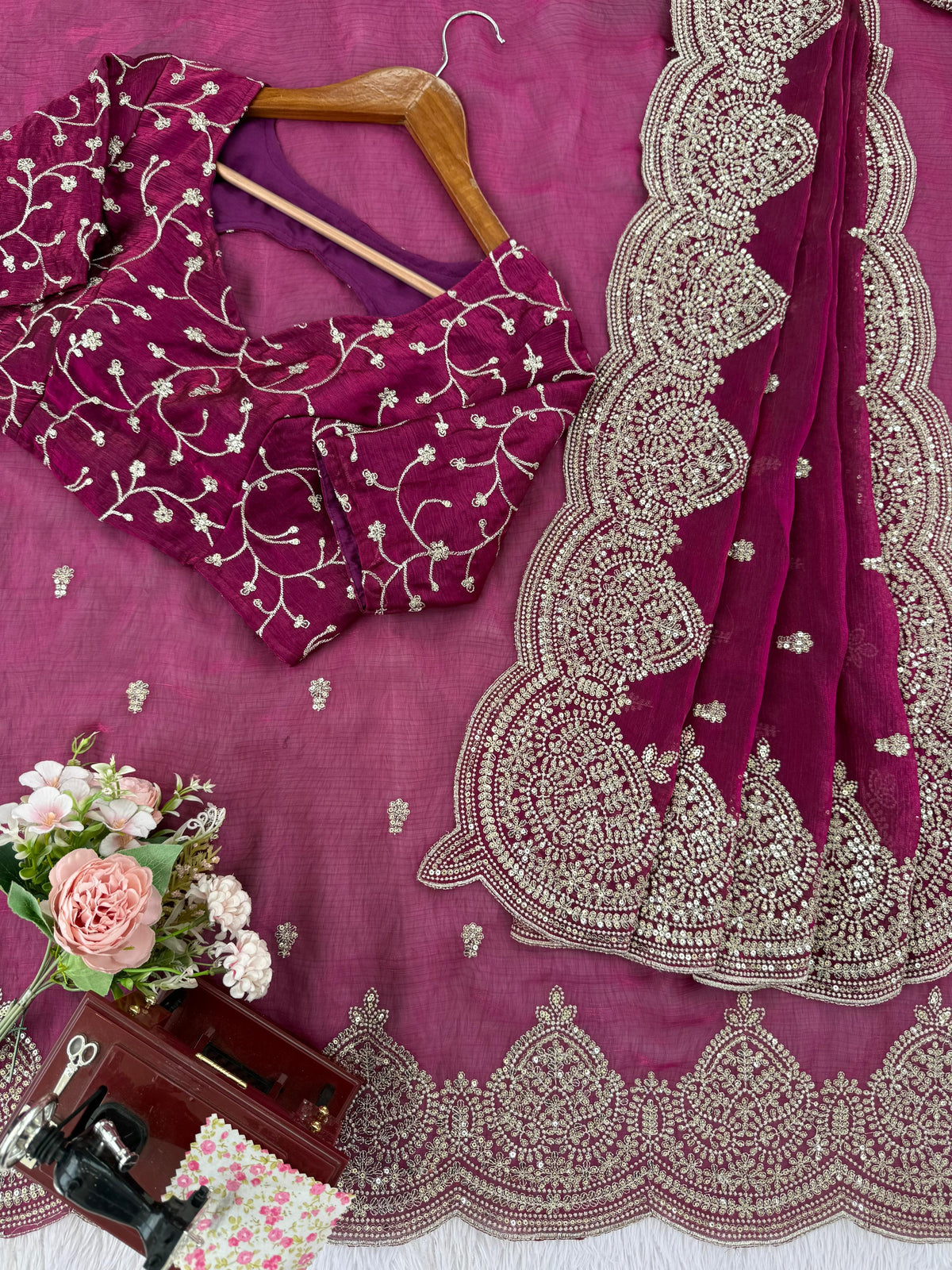 Pink Color Chiffon Designer Party Wear Saree