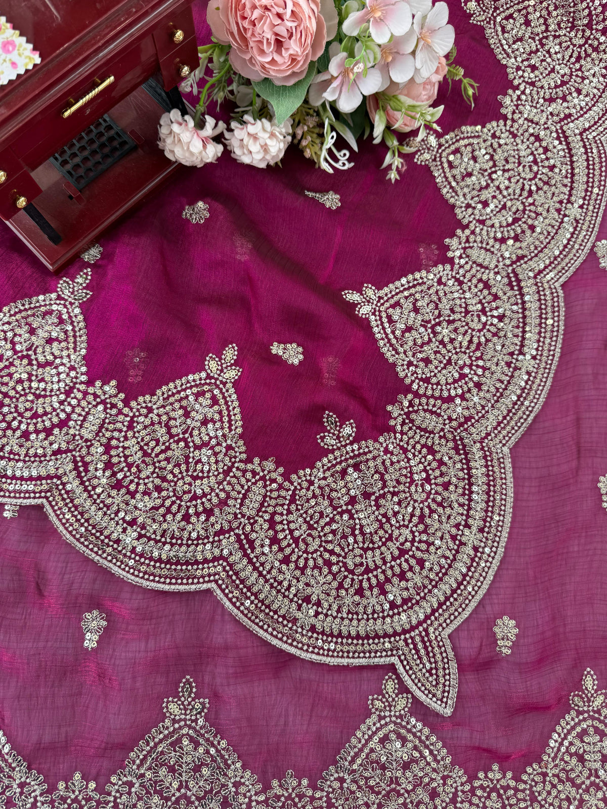 Pink Color Chiffon Designer Party Wear Saree