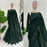 Green Color Georgette Designer Ruffle Boder Saree