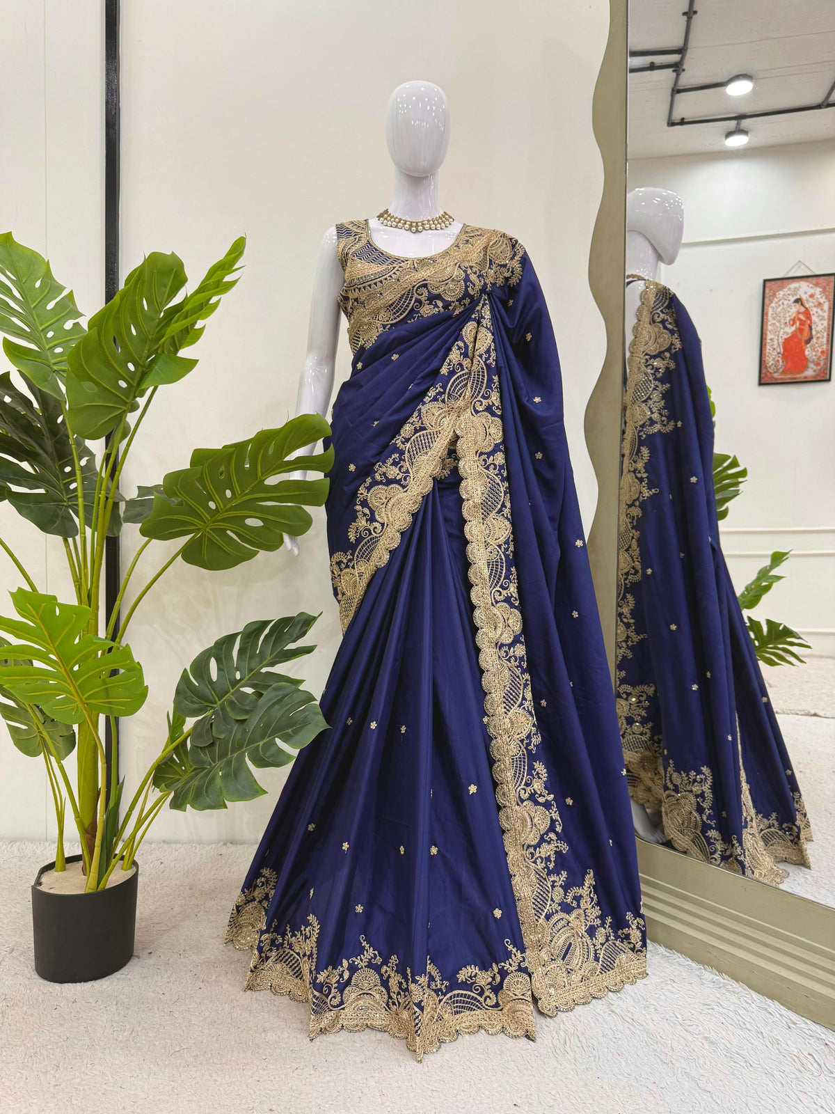 Blue Color Designer Bollywood Style Party Wear Saree