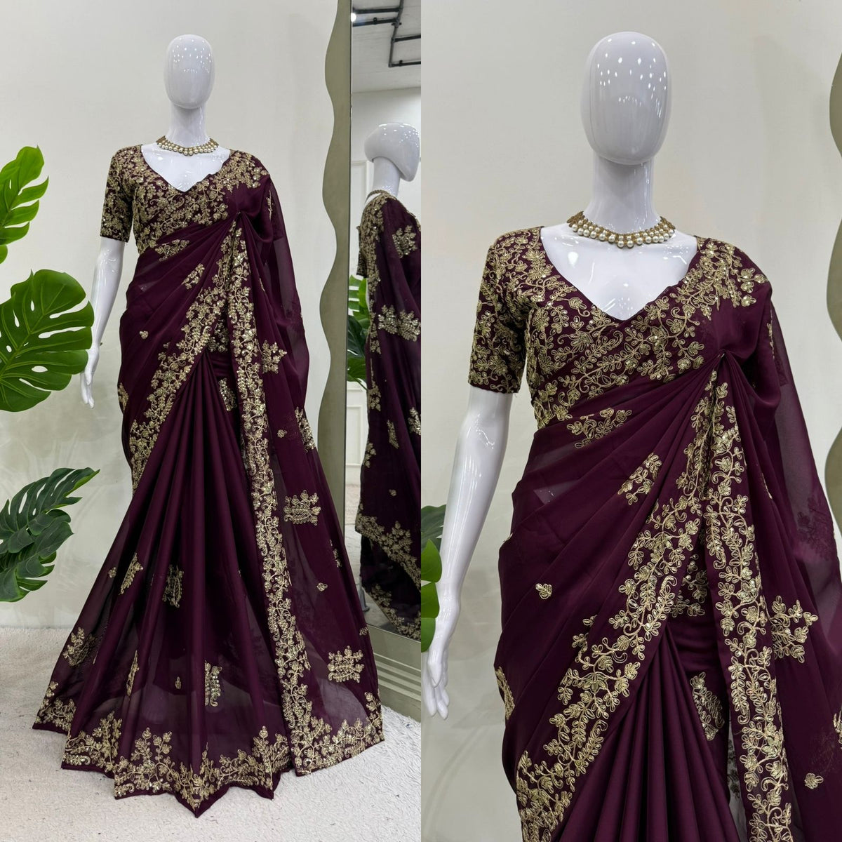 Purple Color Embroidered Designer Saree