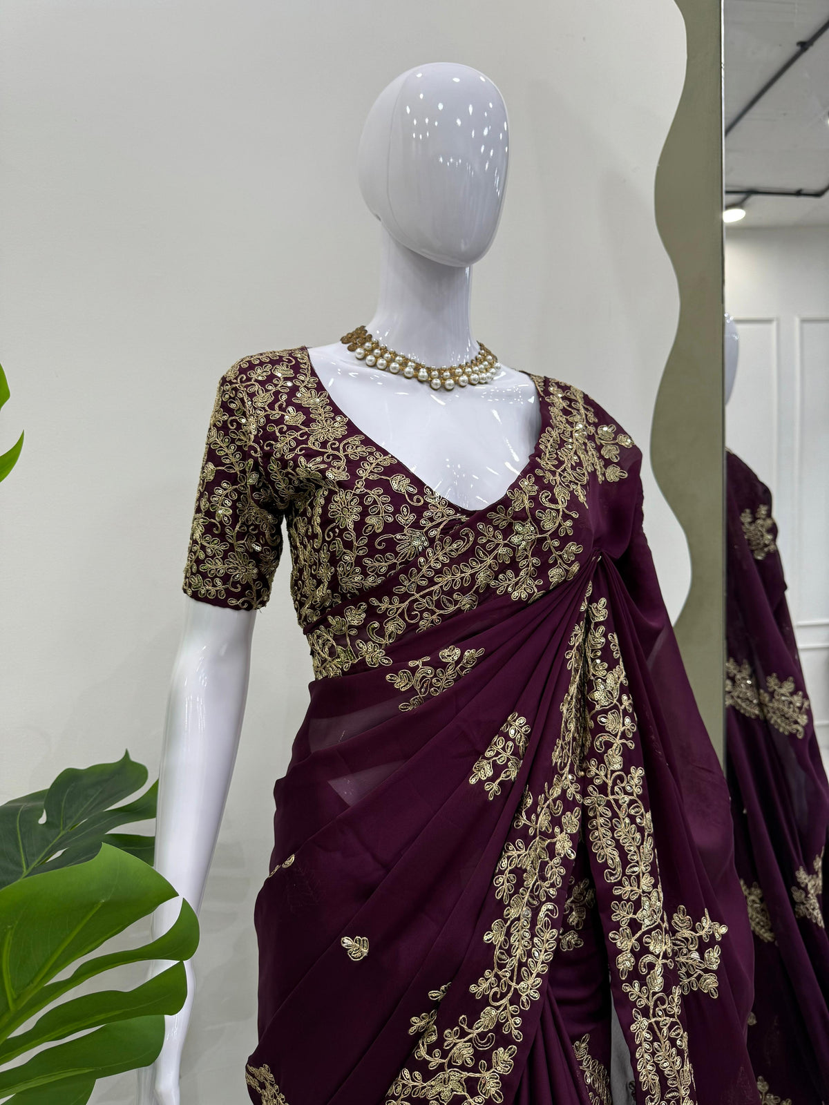 Purple Color Embroidered Designer Saree