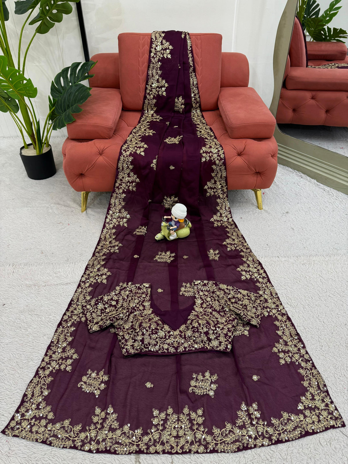 Purple Color Embroidered Designer Saree