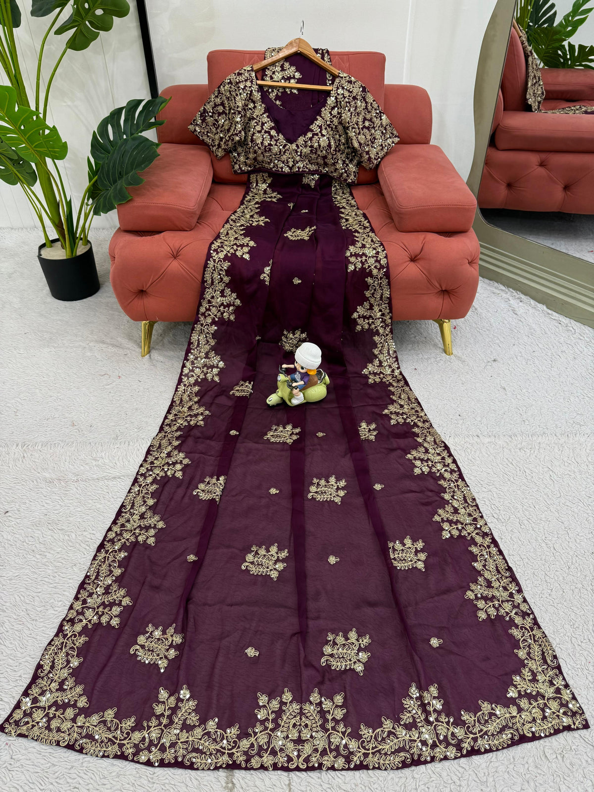 Purple Color Embroidered Designer Saree