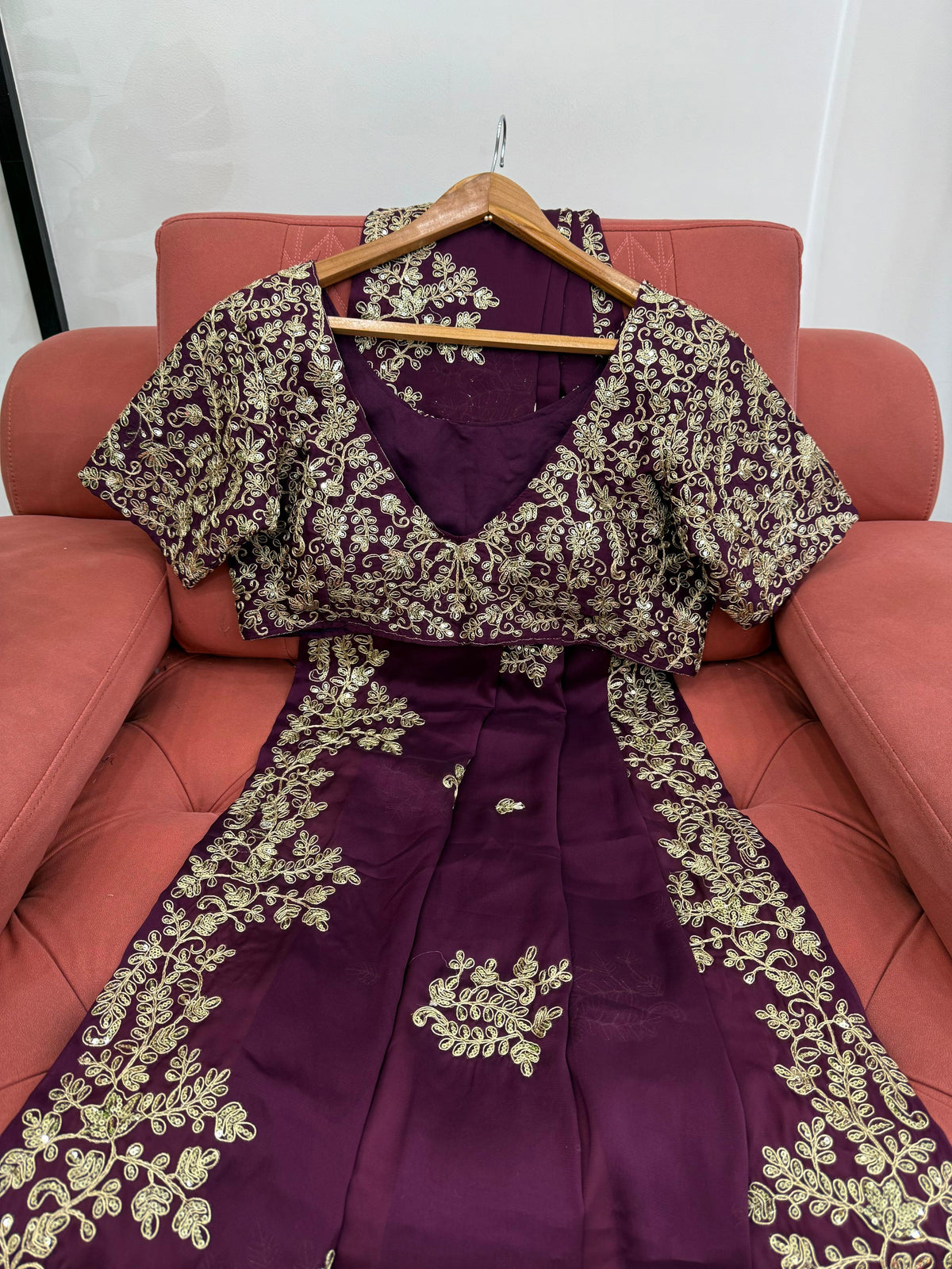 Purple Color Embroidered Designer Saree