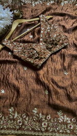 Brown Color With Golden Zari Work Party Wear Designer Saree