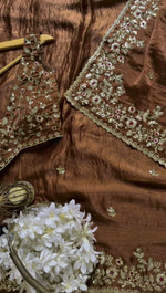 Brown Color With Golden Zari Work Party Wear Designer Saree