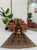 Brown Color With Golden Zari Work Party Wear Designer Saree