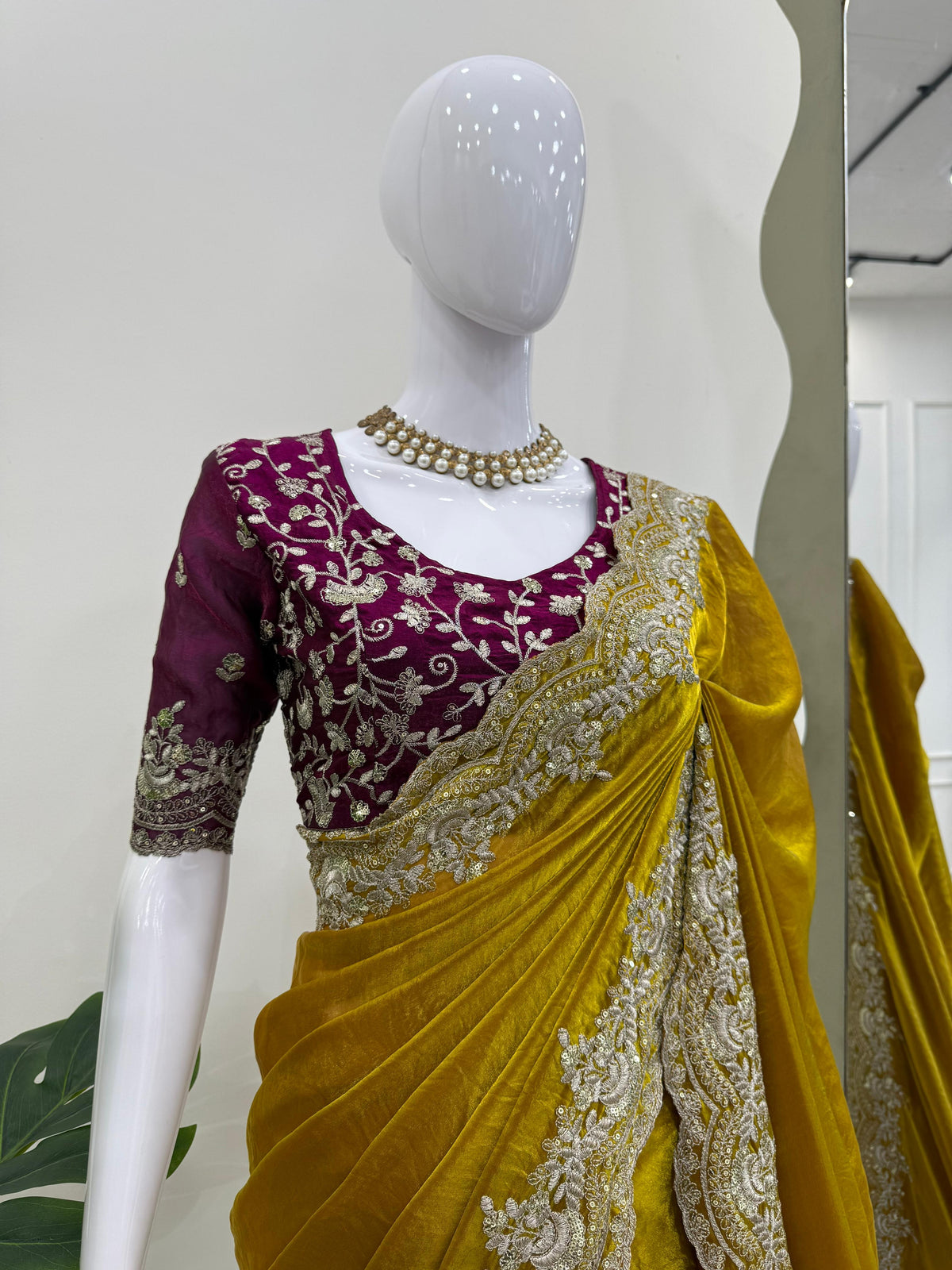 Yellow Color Designer Party Wear Saree