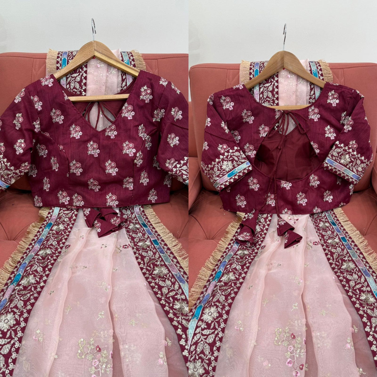 Baby Pink Organza Silk Embroidered Designer Saree