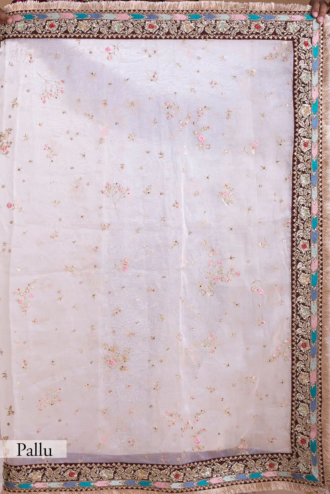 Baby Pink Organza Silk Embroidered Designer Saree