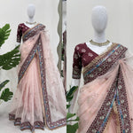 Baby Pink Organza Silk Embroidered Designer Saree