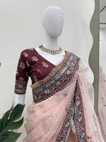 Baby Pink Organza Silk Embroidered Designer Saree