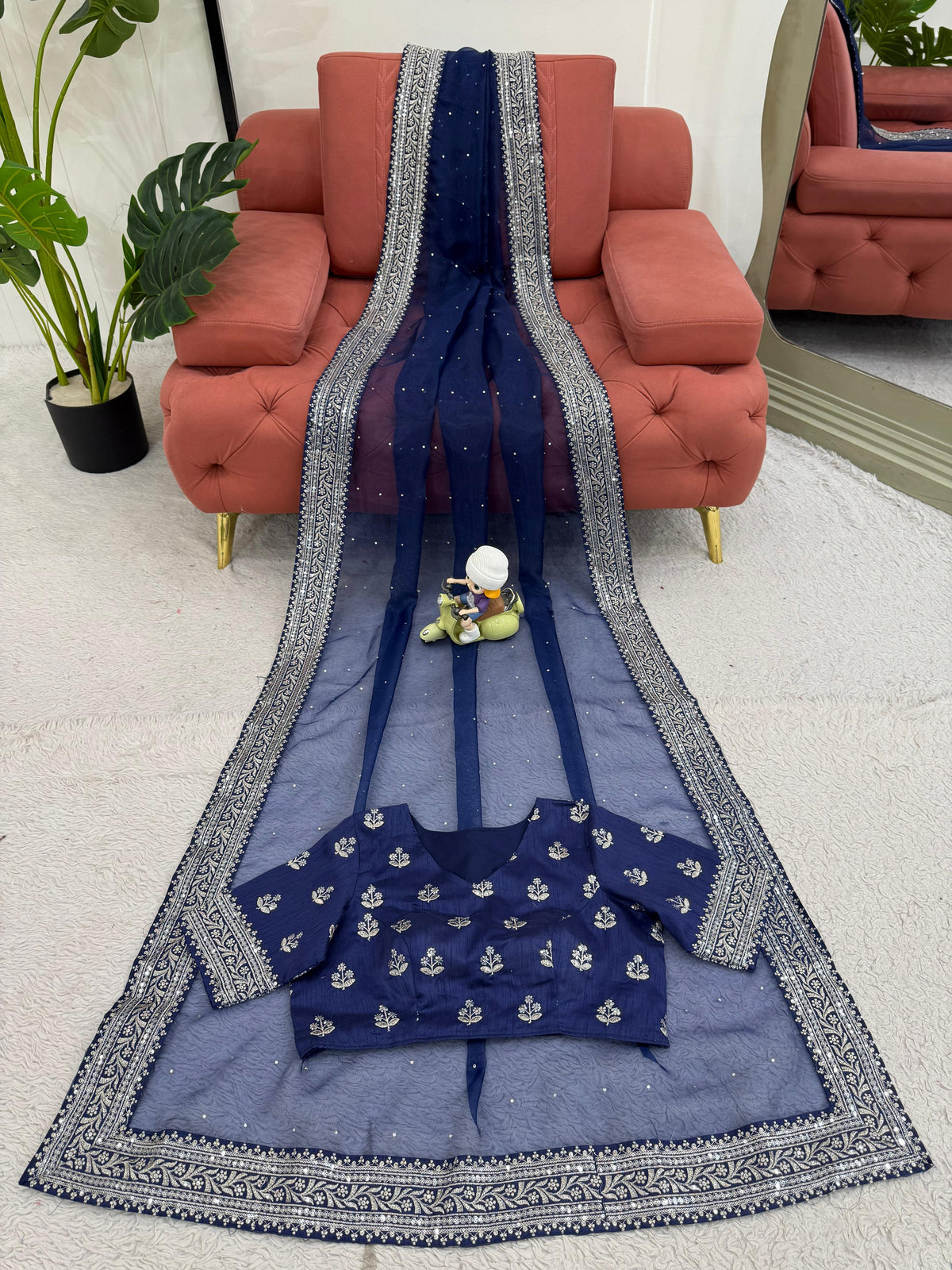 Blue Color Heavy Organza Silk Designer Saree