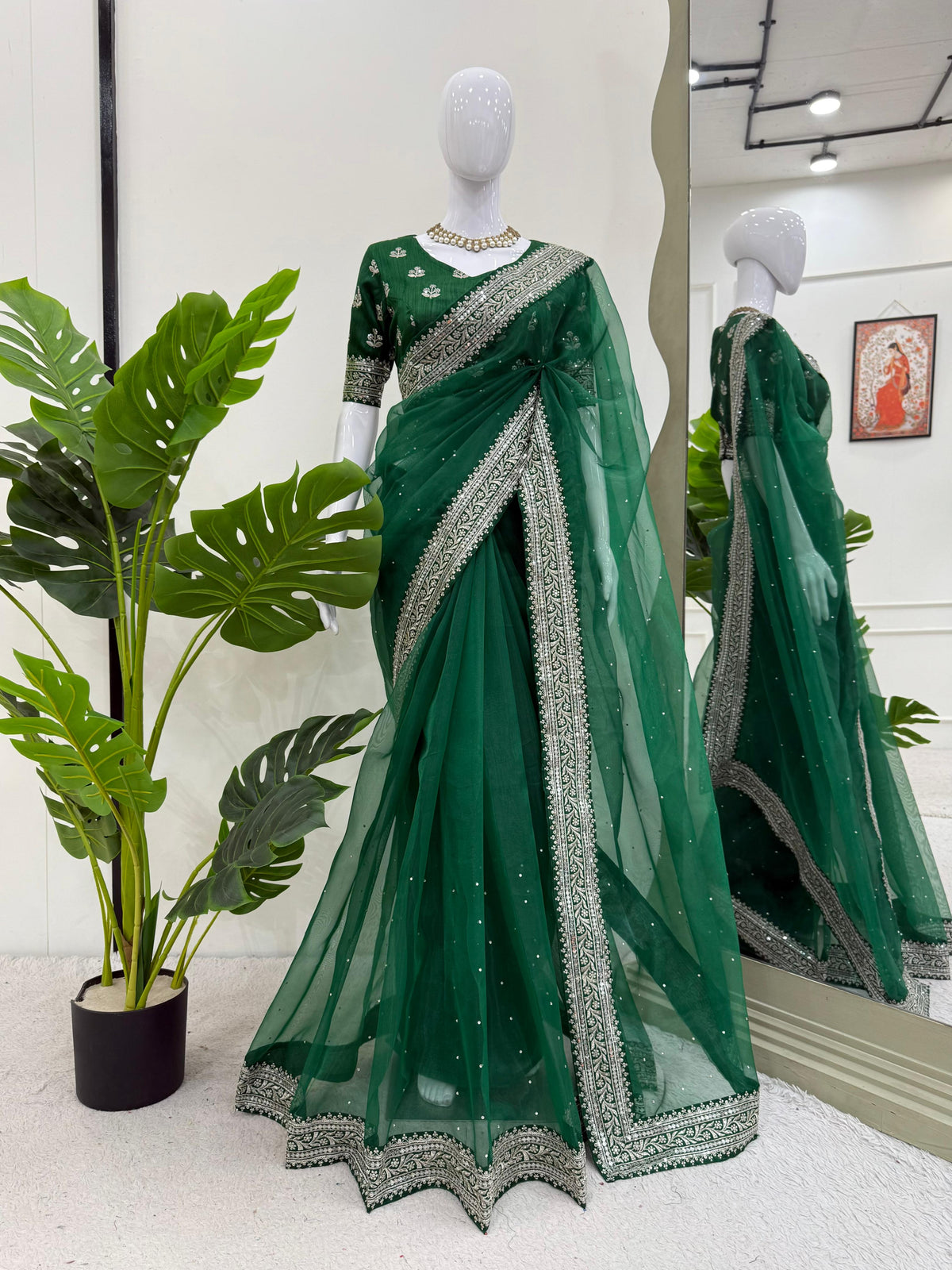 Green Color Organza Silk Party Wear Saree