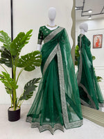 Green Color Organza Silk Party Wear Saree