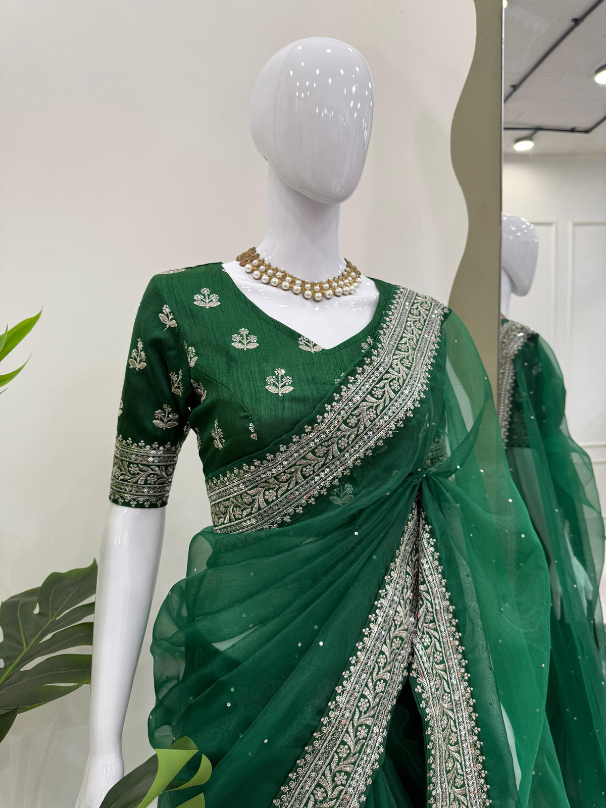 Green Color Organza Silk Party Wear Saree