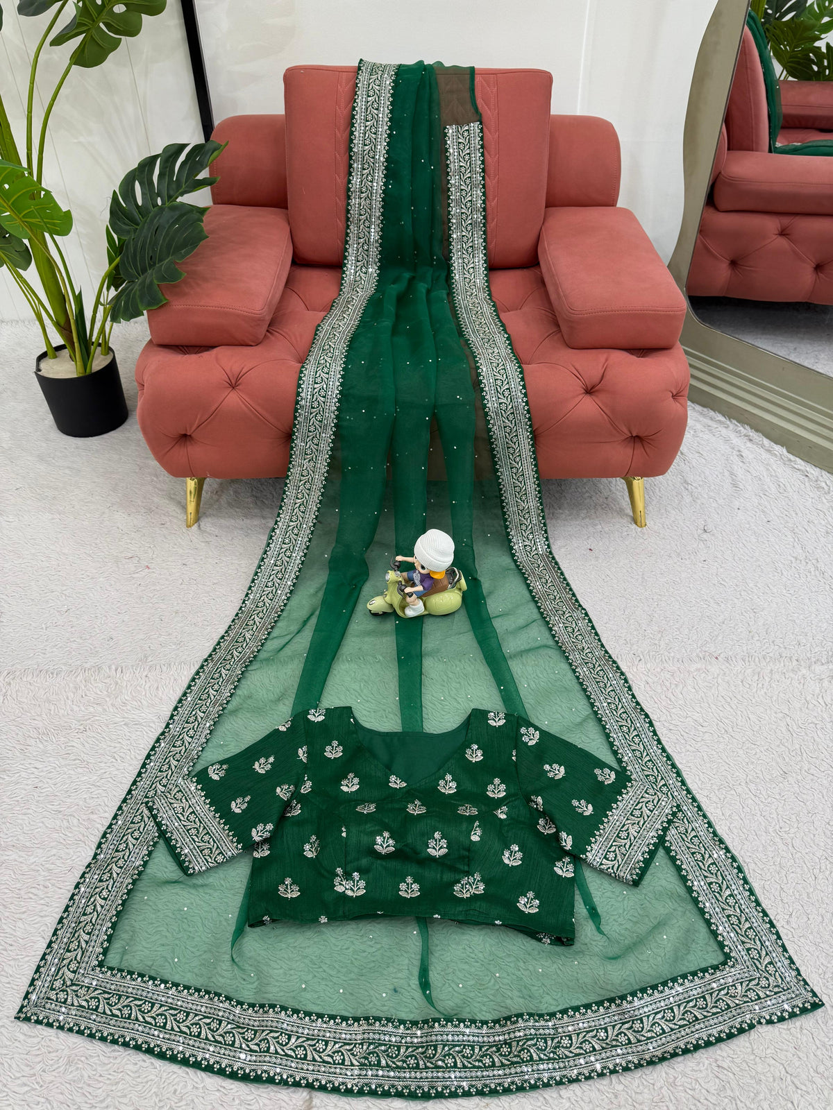 Green Color Organza Silk Party Wear Saree