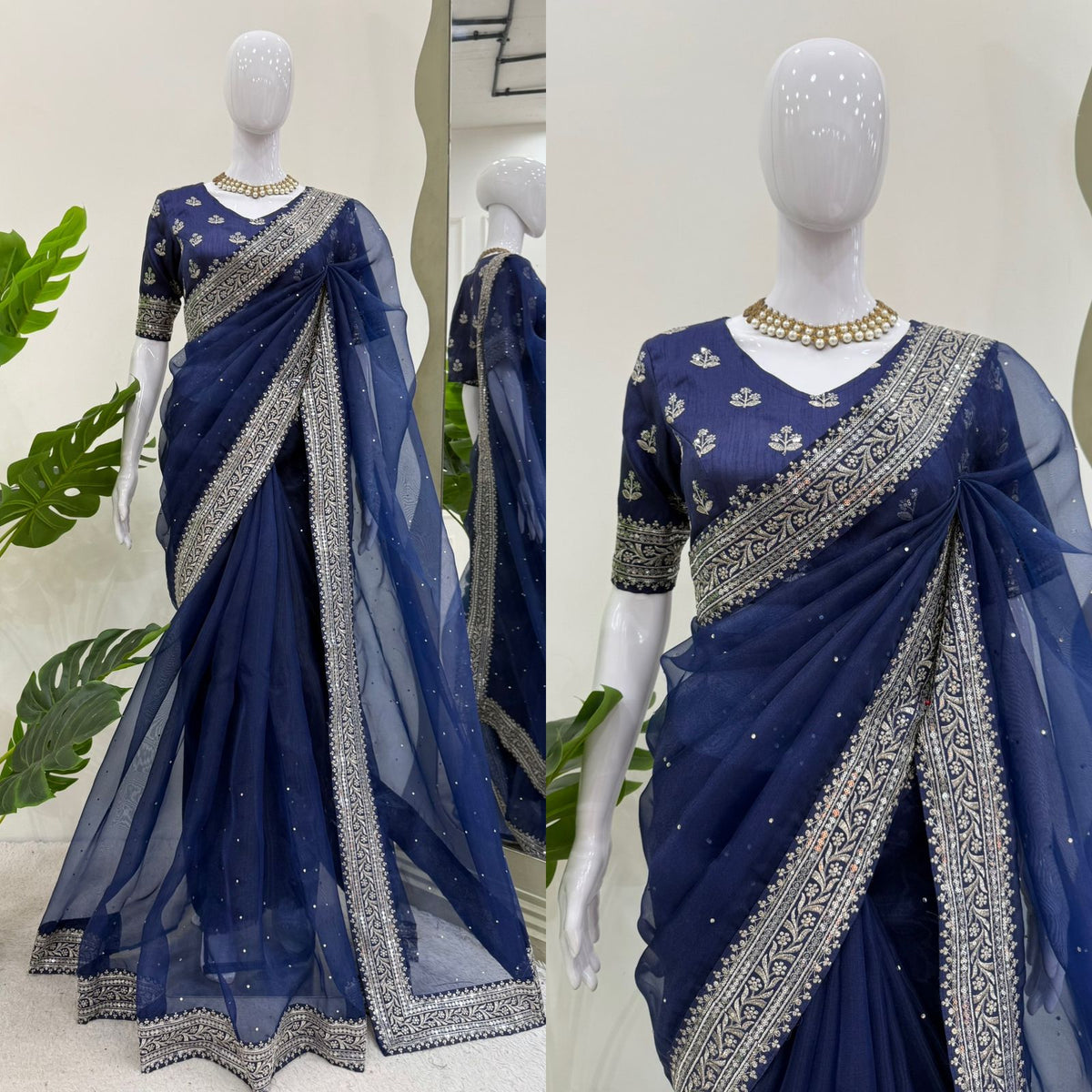 Blue Color Heavy Organza Silk Designer Saree