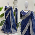 Blue Color Heavy Organza Silk Designer Saree