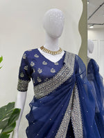 Blue Color Heavy Organza Silk Designer Saree
